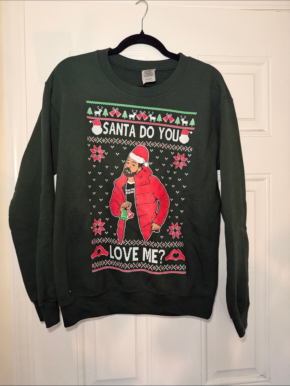 Men's Dark Green Holiday Graphic Sweater - 'Santa Do You Love Me'
